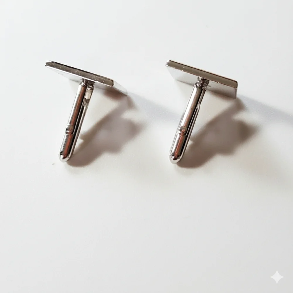 Swank Cufflinks Silver Tone Geometric Stepped Polished Brushed Textured Button